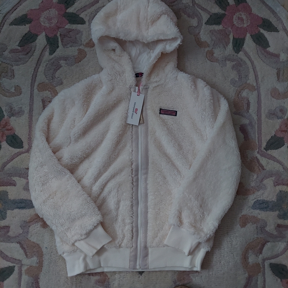Vineyard Vines Girls Teddy fleece hooded bomber jacket, NWT, size XL